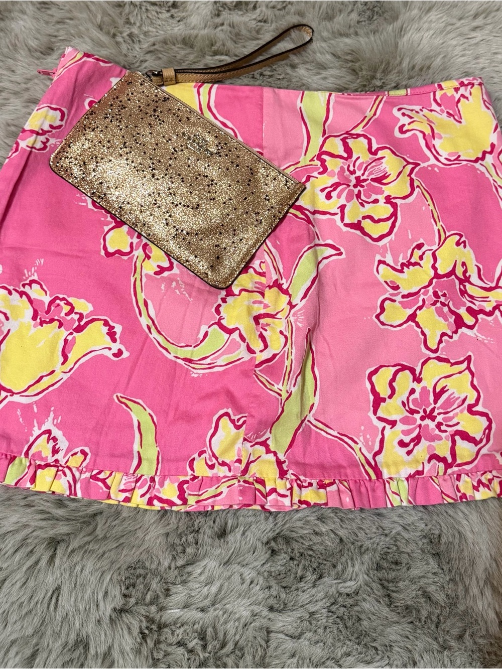 Lilly Pulitzer Pink and Yellow Floral Ruffle Skirt